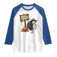 Halloween Trick Or Treat Black Cat Skeleton Halloween Raglan Shirt - Wonder Print Shop