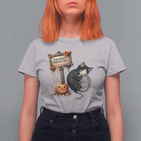 Halloween Trick Or Treat Black Cat Skeleton T Shirt For Women - Wonder Print Shop