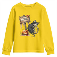 Halloween Trick Or Treat Black Cat Skeleton Youth Sweatshirt - Wonder Print Shop