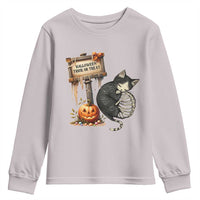 Halloween Trick Or Treat Black Cat Skeleton Youth Sweatshirt - Wonder Print Shop