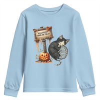 Halloween Trick Or Treat Black Cat Skeleton Youth Sweatshirt - Wonder Print Shop