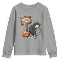 Halloween Trick Or Treat Black Cat Skeleton Youth Sweatshirt - Wonder Print Shop