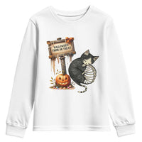 Halloween Trick Or Treat Black Cat Skeleton Youth Sweatshirt - Wonder Print Shop
