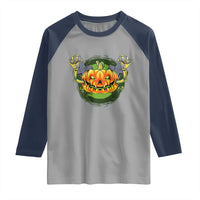 Funny Halloween Pumpkin Ghoul Raglan Shirt Scary Zombie Hands - Wonder Print Shop