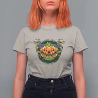 Funny Halloween Pumpkin Ghoul T Shirt For Women Scary Zombie Hands - Wonder Print Shop