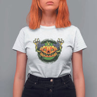 Funny Halloween Pumpkin Ghoul T Shirt For Women Scary Zombie Hands - Wonder Print Shop