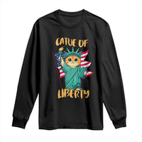 Cat Statue Of Liberty Long Sleeve Shirt Patriotic American Flag - Wonder Print Shop