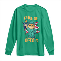 Cat Statue Of Liberty Long Sleeve Shirt Patriotic American Flag - Wonder Print Shop