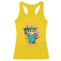 Cat Statue Of Liberty Racerback Tank Top Patriotic American Flag - Wonder Print Shop