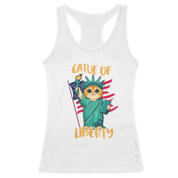 Cat Statue Of Liberty Racerback Tank Top Patriotic American Flag - Wonder Print Shop