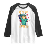 Cat Statue Of Liberty Raglan Shirt Patriotic American Flag - Wonder Print Shop