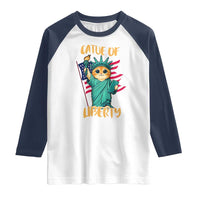Cat Statue Of Liberty Raglan Shirt Patriotic American Flag - Wonder Print Shop