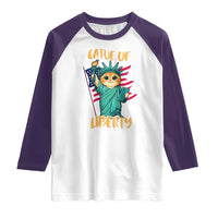 Cat Statue Of Liberty Raglan Shirt Patriotic American Flag - Wonder Print Shop