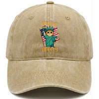 Cat Statue Of Liberty Washed Cotton Baseball Cap Patriotic American Flag