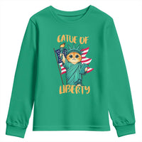 Cat Statue Of Liberty Youth Sweatshirt Patriotic American Flag - Wonder Print Shop