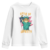 Cat Statue Of Liberty Youth Sweatshirt Patriotic American Flag - Wonder Print Shop