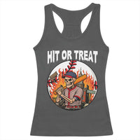 Funny Halloween Baseball Racerback Tank Top Hit Or Treat Skeleton Player - Wonder Print Shop
