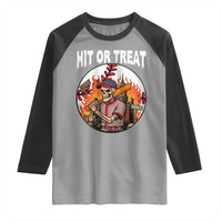 Funny Halloween Baseball Raglan Shirt Hit Or Treat Skeleton Player - Wonder Print Shop