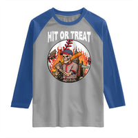 Funny Halloween Baseball Raglan Shirt Hit Or Treat Skeleton Player - Wonder Print Shop