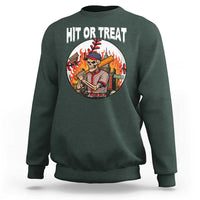 Funny Halloween Baseball Sweatshirt Hit Or Treat Skeleton Player - Wonder Print Shop