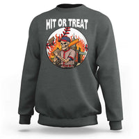 Funny Halloween Baseball Sweatshirt Hit Or Treat Skeleton Player - Wonder Print Shop