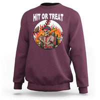 Funny Halloween Baseball Sweatshirt Hit Or Treat Skeleton Player - Wonder Print Shop