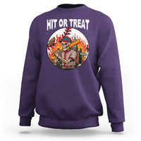 Funny Halloween Baseball Sweatshirt Hit Or Treat Skeleton Player - Wonder Print Shop