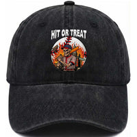Funny Halloween Baseball Washed Cotton Baseball Cap Hit Or Treat Skeleton Player