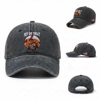 Funny Halloween Baseball Washed Cotton Baseball Cap Hit Or Treat Skeleton Player