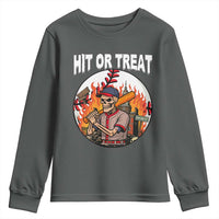 Funny Halloween Baseball Youth Sweatshirt Hit Or Treat Skeleton Player - Wonder Print Shop