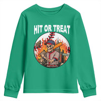 Funny Halloween Baseball Youth Sweatshirt Hit Or Treat Skeleton Player - Wonder Print Shop