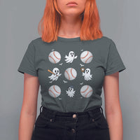 Halloween Baseball T Shirt For Women Cute Ghost Playing Ball Gift - Wonder Print Shop