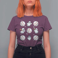 Halloween Baseball T Shirt For Women Cute Ghost Playing Ball Gift - Wonder Print Shop