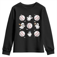 Halloween Baseball Youth Sweatshirt Cute Ghost Playing Ball Gift - Wonder Print Shop