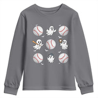 Halloween Baseball Youth Sweatshirt Cute Ghost Playing Ball Gift - Wonder Print Shop
