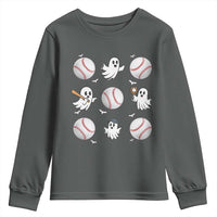 Halloween Baseball Youth Sweatshirt Cute Ghost Playing Ball Gift - Wonder Print Shop