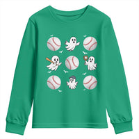 Halloween Baseball Youth Sweatshirt Cute Ghost Playing Ball Gift - Wonder Print Shop