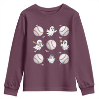 Halloween Baseball Youth Sweatshirt Cute Ghost Playing Ball Gift - Wonder Print Shop