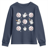 Halloween Baseball Youth Sweatshirt Cute Ghost Playing Ball Gift - Wonder Print Shop