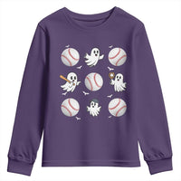 Halloween Baseball Youth Sweatshirt Cute Ghost Playing Ball Gift - Wonder Print Shop