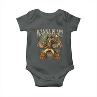 Halloween Baseball Baby Onesie Funny Wanna Play Dabbing Pirate Skeleton Catcher - Wonder Print Shop