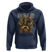 Halloween Baseball Hoodie Funny Wanna Play Dabbing Pirate Skeleton Catcher - Wonder Print Shop