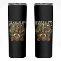 Halloween Baseball Skinny Tumbler Funny Wanna Play Dabbing Pirate Skeleton Catcher