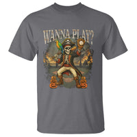 Halloween Baseball T Shirt Funny Wanna Play Dabbing Pirate Skeleton Catcher - Wonder Print Shop