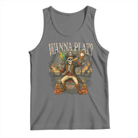 Halloween Baseball Tank Top Funny Wanna Play Dabbing Pirate Skeleton Catcher - Wonder Print Shop