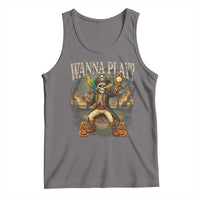 Halloween Baseball Tank Top Funny Wanna Play Dabbing Pirate Skeleton Catcher - Wonder Print Shop