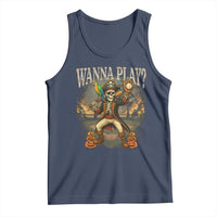 Halloween Baseball Tank Top Funny Wanna Play Dabbing Pirate Skeleton Catcher - Wonder Print Shop