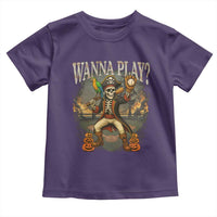Halloween Baseball Toddler T Shirt Funny Wanna Play Dabbing Pirate Skeleton Catcher - Wonder Print Shop