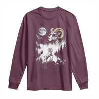 Cool Ram Wearing Sunglasses Moon Nature Vintage Graphic Long Sleeve Shirt