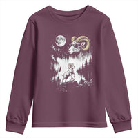 Cool Ram Wearing Sunglasses Moon Nature Vintage Graphic Youth Sweatshirt
